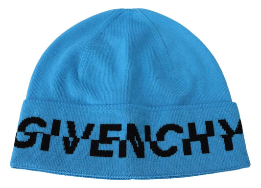 Givenchy Men's Blue Wool Hat Logo Winter Warm Beanie Unisex Hat