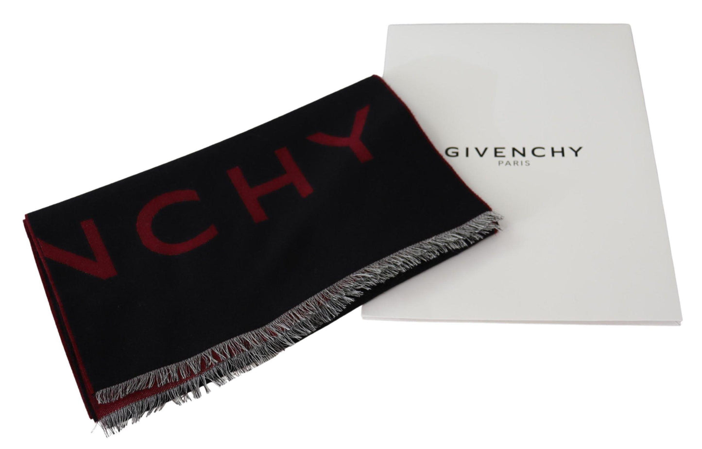 Givenchy Men's Black Red Wool Unisex Winter Warm Wrap Scarf Shawl