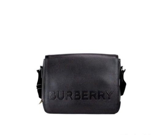 Burberry Women's Bruno Small Black Embossed Branded Pebble Leather Messenger Handbag