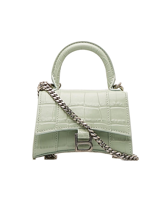Balenciaga Women's Green Leather Hourglass Mini Handbag - A Condition in Green