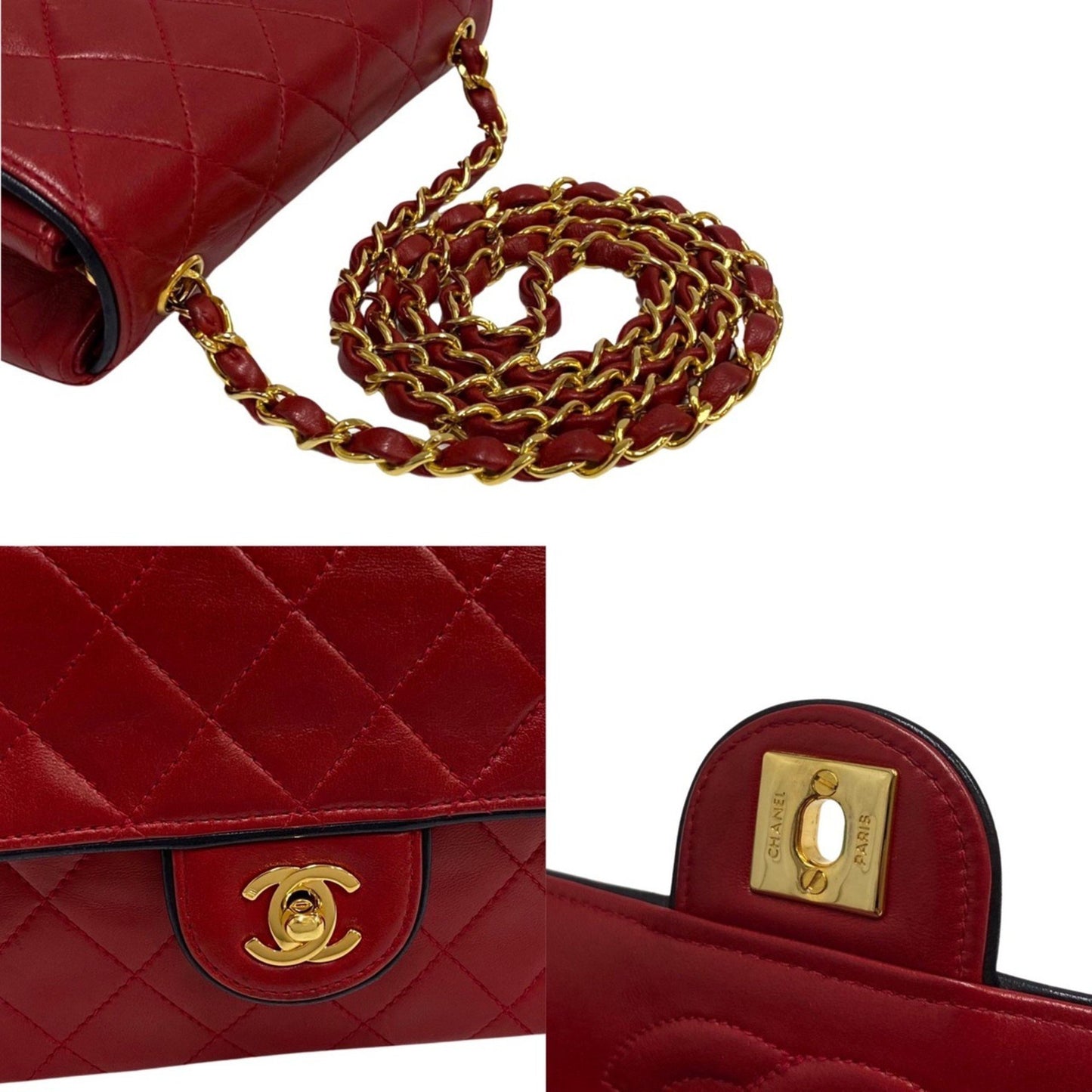 Chanel Women's Red Leather Shoulder Bag in Red