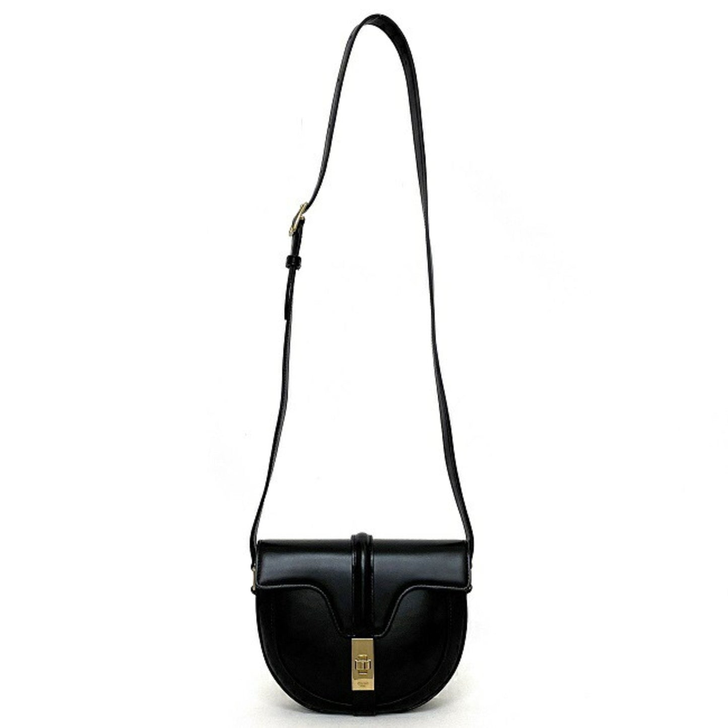 Celine Women's Elegant Black Leather Shoulder Bag with Gold Hardware in Black