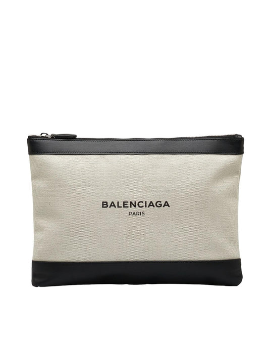 Balenciaga Women's Navy Canvas Clutch Bag in Excellent Condition in White