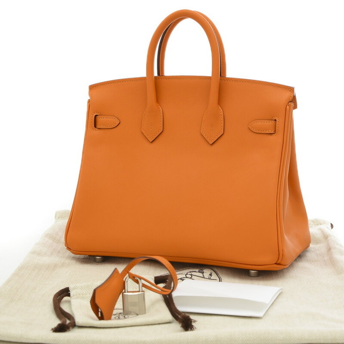 Hermes Women's Luxury Leather Handbag with Silver Hardware in Orange