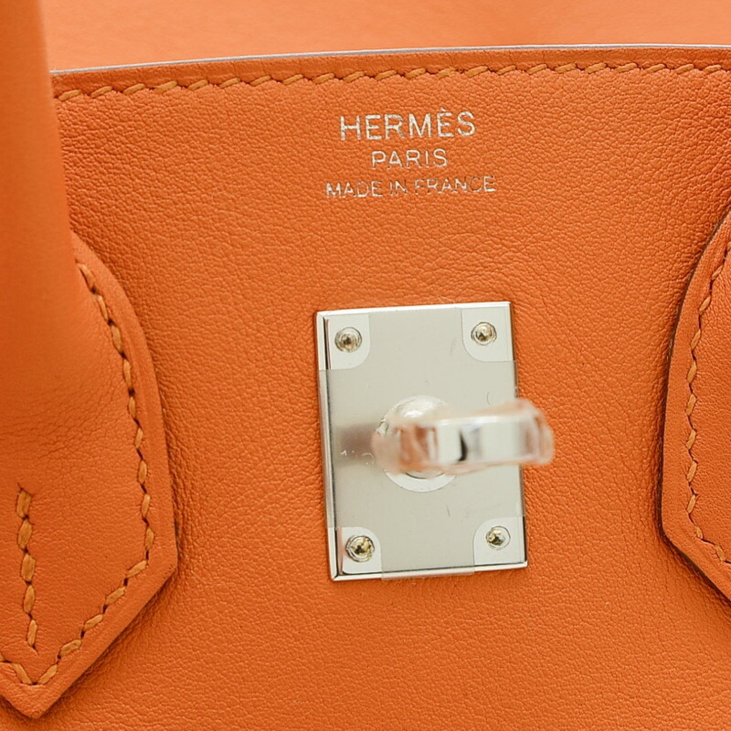 Hermes Women's Luxury Leather Handbag with Silver Hardware in Orange