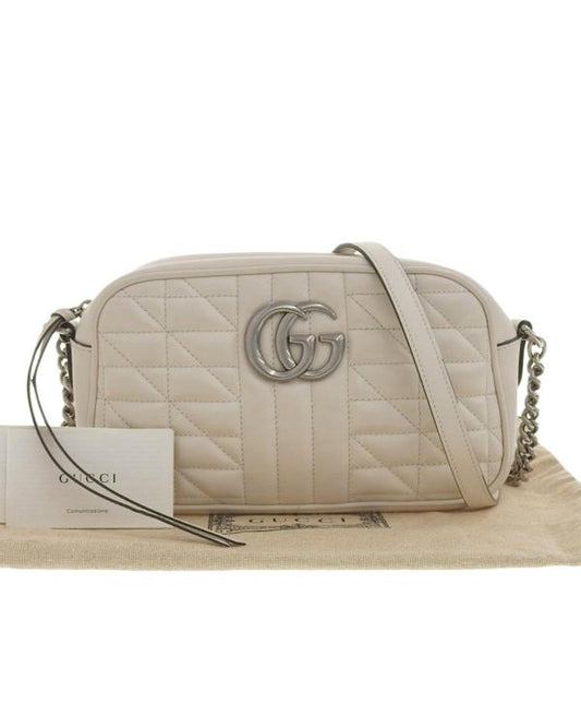 Gucci Women's Quilted Shoulder Bag with Gold Hardware in White