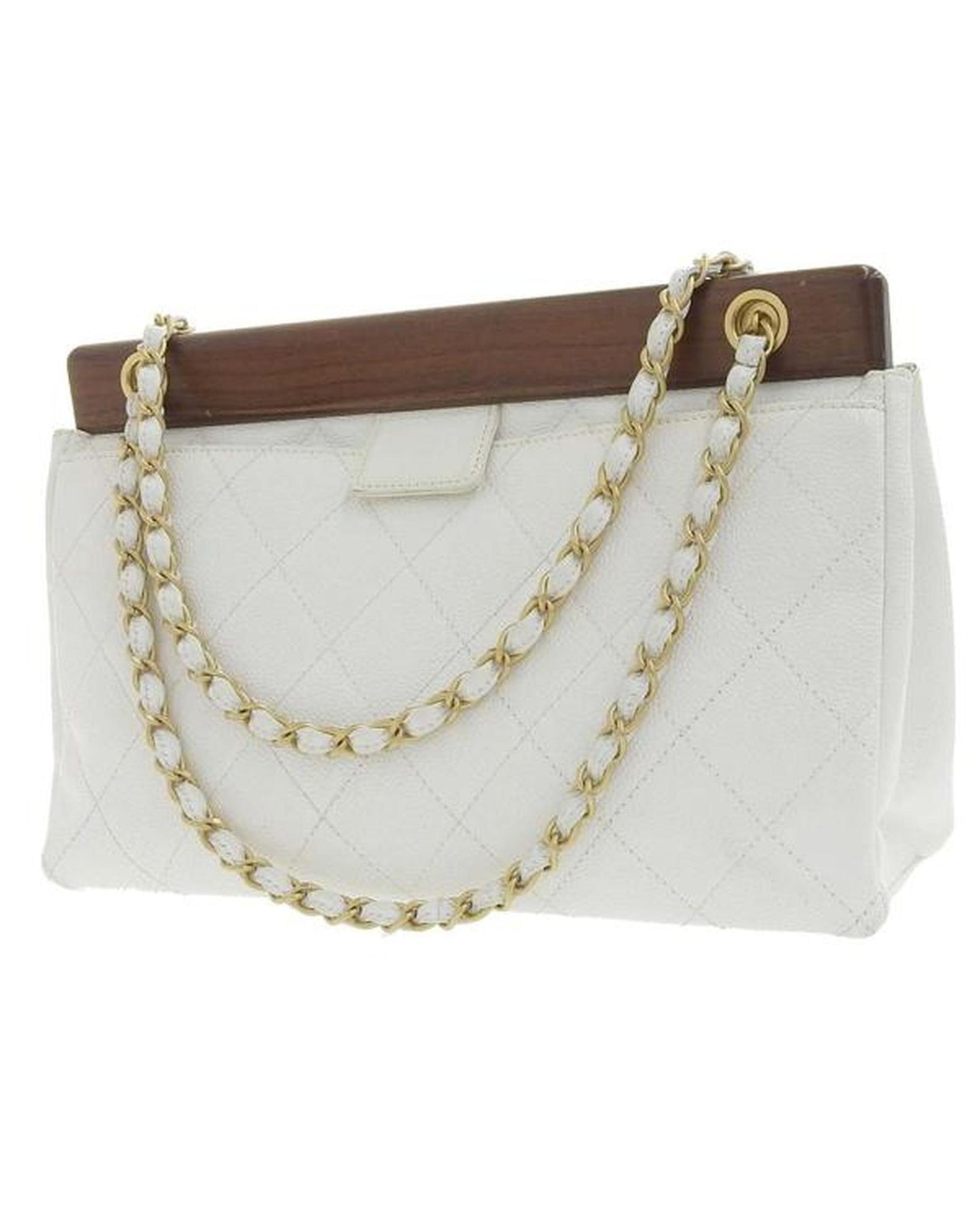 Chanel Women's CC Quilted Wooden Bar Shoulder Bag in White