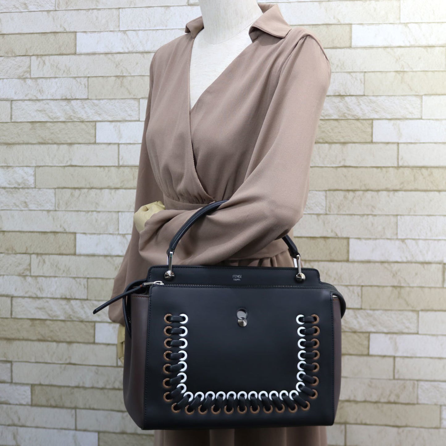 Fendi Women's Black Leather Dot Com Handbag by Fendi in Black