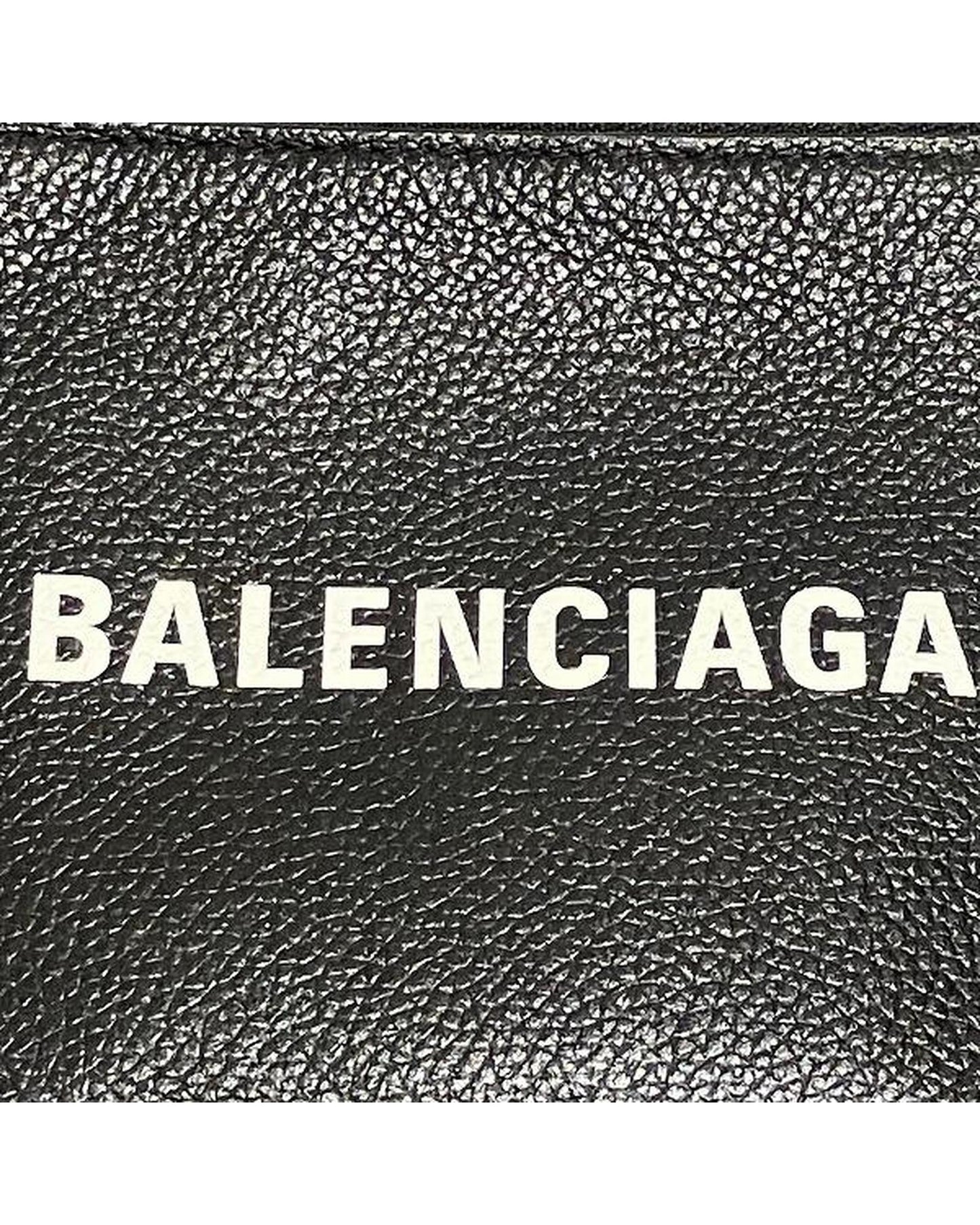 Balenciaga Women's Black Leather Card Case with Strap Wallet in Black