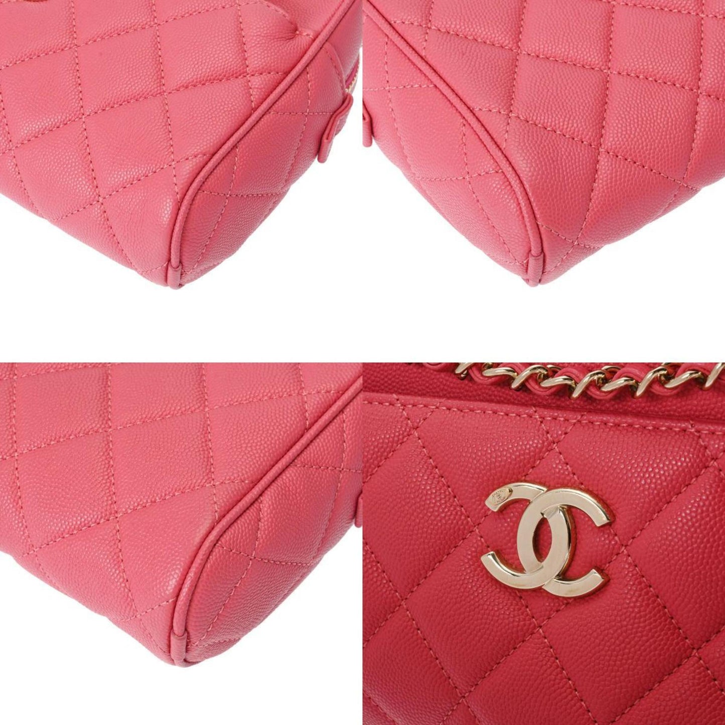 Chanel Women's Champagne Gold Caviar Leather Shoulder Bag in Pink