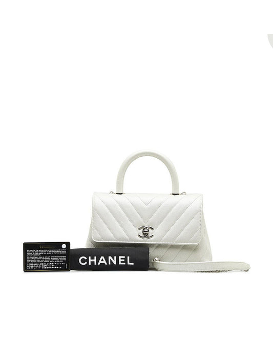 Chanel Women's Chevron Caviar Handbag with CC Logo in White