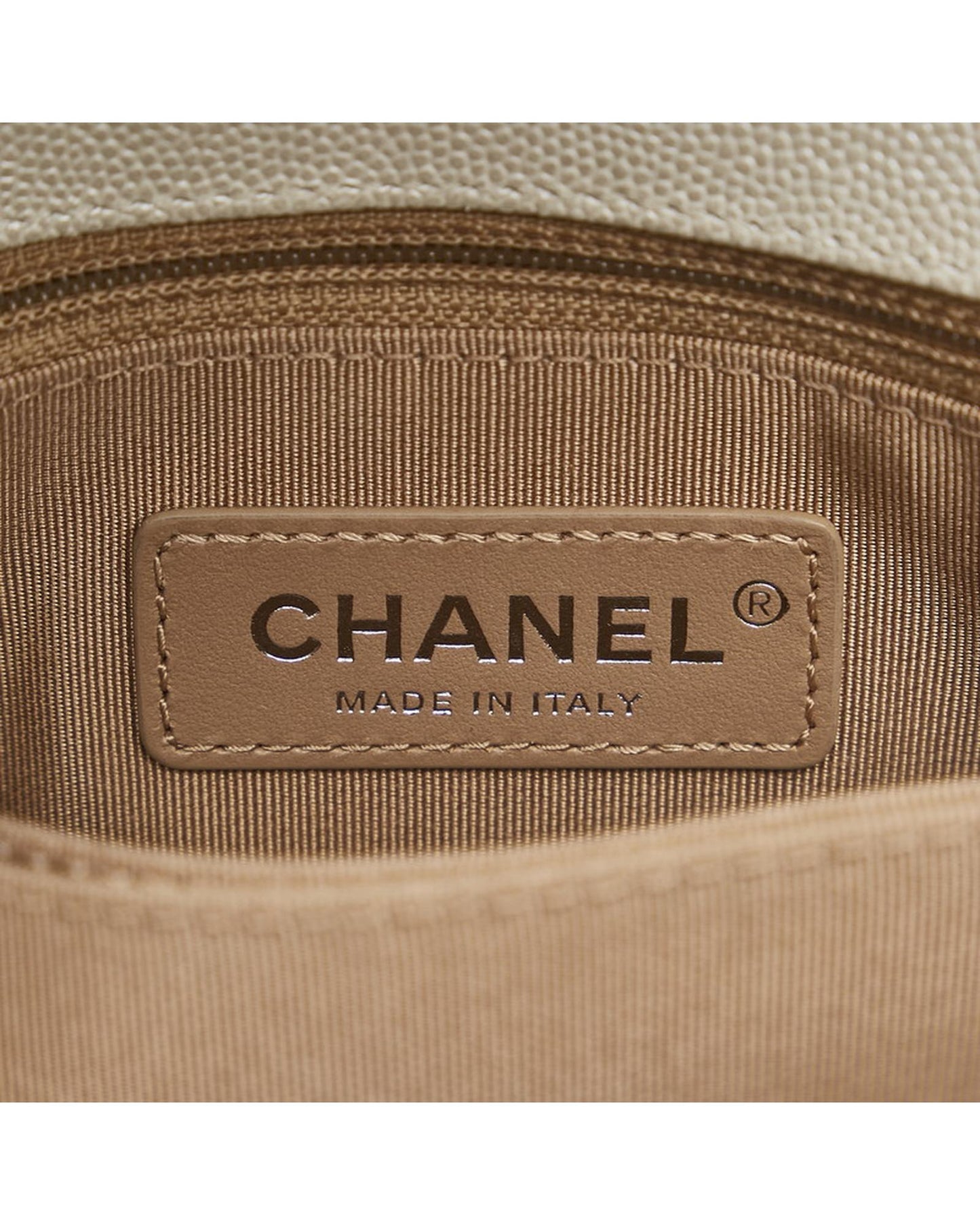 Chanel Women's Chevron Caviar Handbag with CC Logo in White