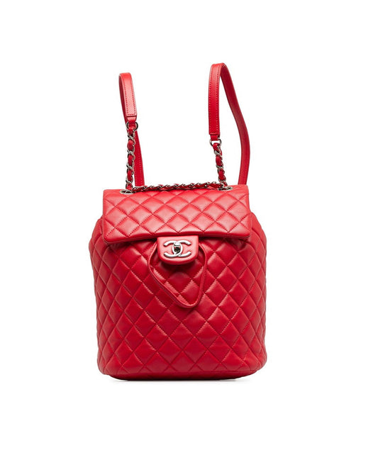 Chanel Women's Red Quilted Leather Chain Backpack Bag in Red