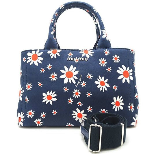 Miu Miu Women's Elegant Navy Canvas Handbag with Shoulder Strap in Navy