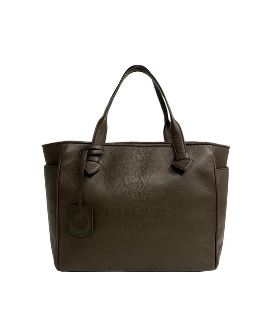 Loewe Women's Brown Leather Logo Tote Bag in Excellent Condition in Brown
