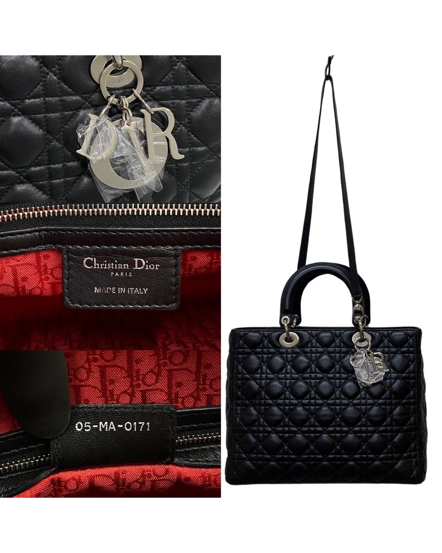 Dior Women's Large Cannage Leather Lady Dior Bag in Excellent Condition in Black