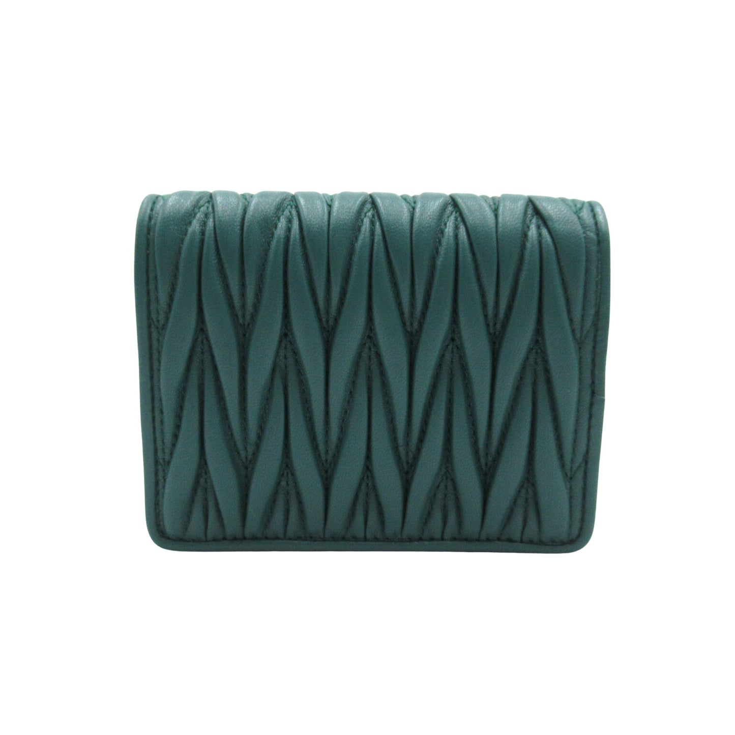 Miu Miu Unisex Green Leather Bifold Wallet with Spacious Interior in Green