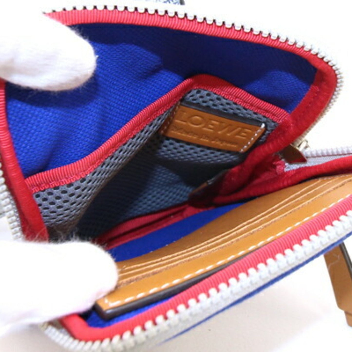 Loewe Unisex Blue Canvas Pouch with Red Accents in Blue
