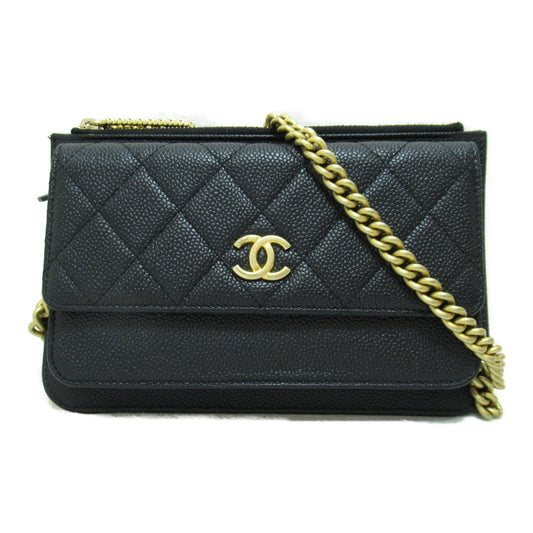 Chanel Women's Elegant Black Leather Shoulder Bag in Black