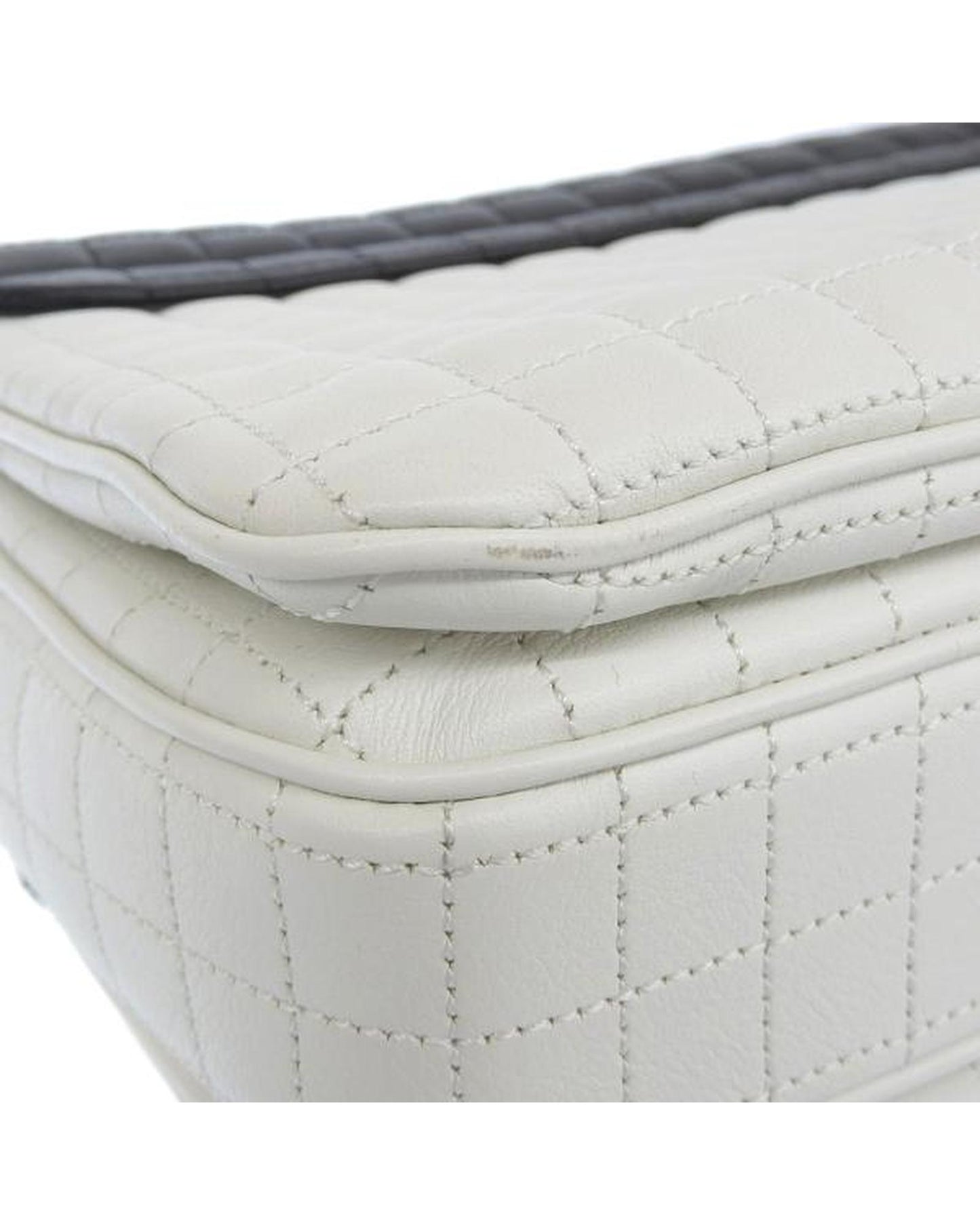 Celine Women's Quilted Leather Shoulder Bag with Bicolor Detailing in White