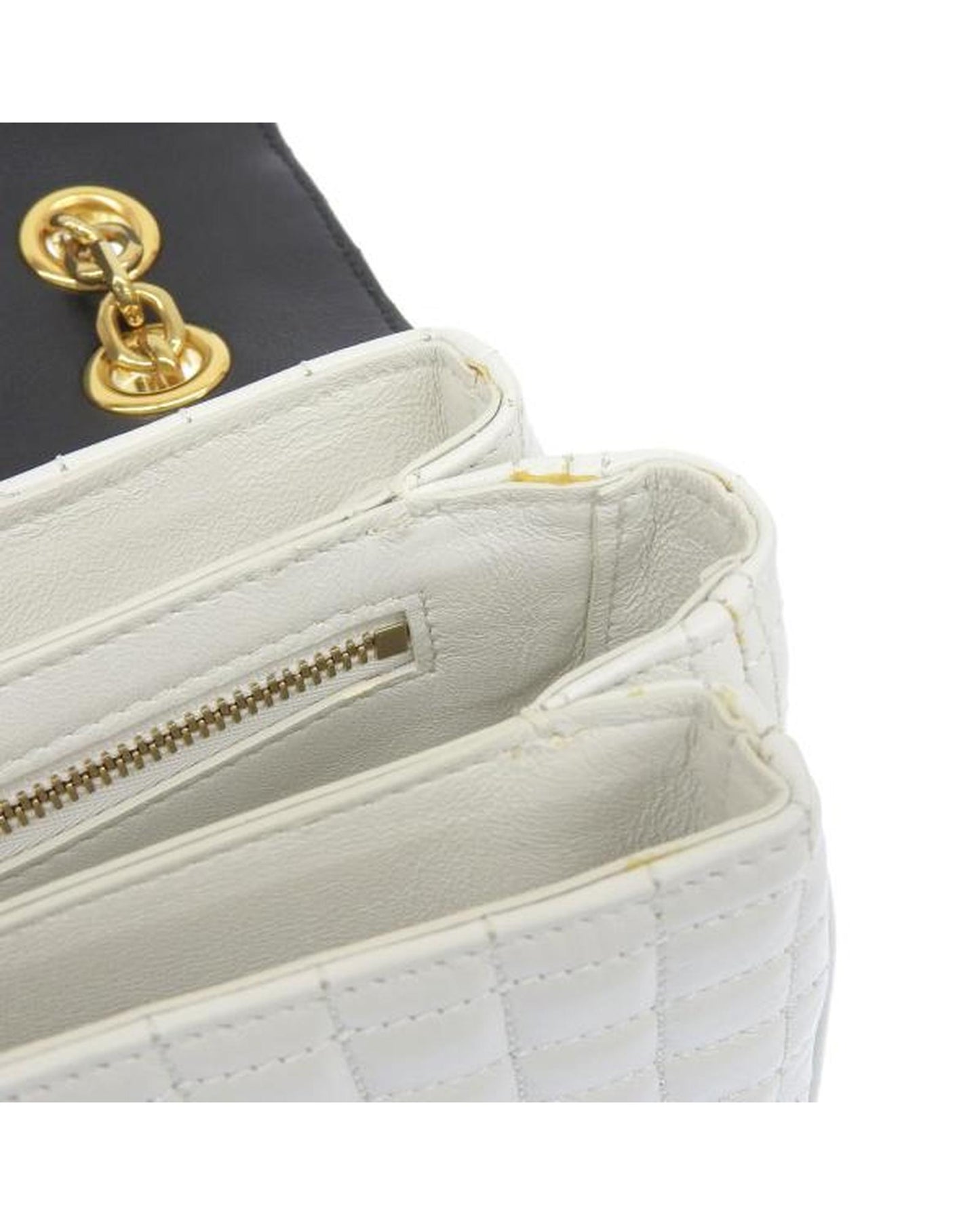 Celine Women's Quilted Leather Shoulder Bag with Bicolor Detailing in White