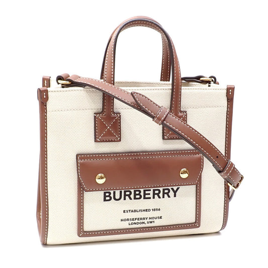 Burberry Women's Canvas and Leather Handbag with Inner and Outer Pockets in White
