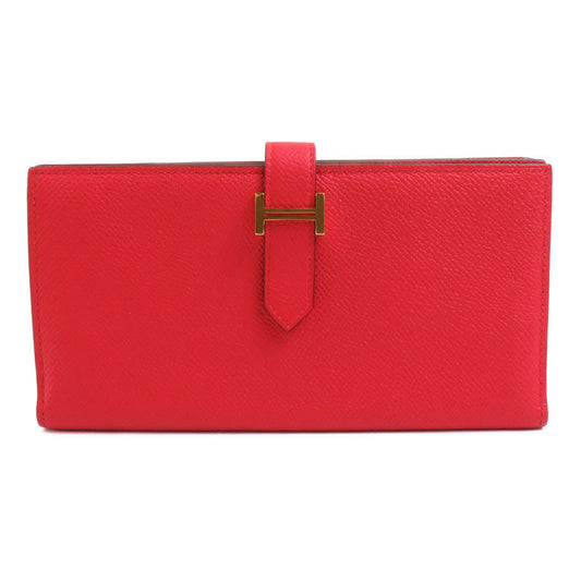 Hermes Unisex Luxurious Epsom Leather Red Bi-fold Long Wallet in Red