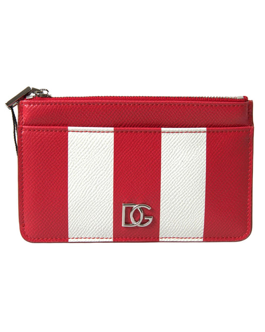 Striped Leather Card Holder Wallet