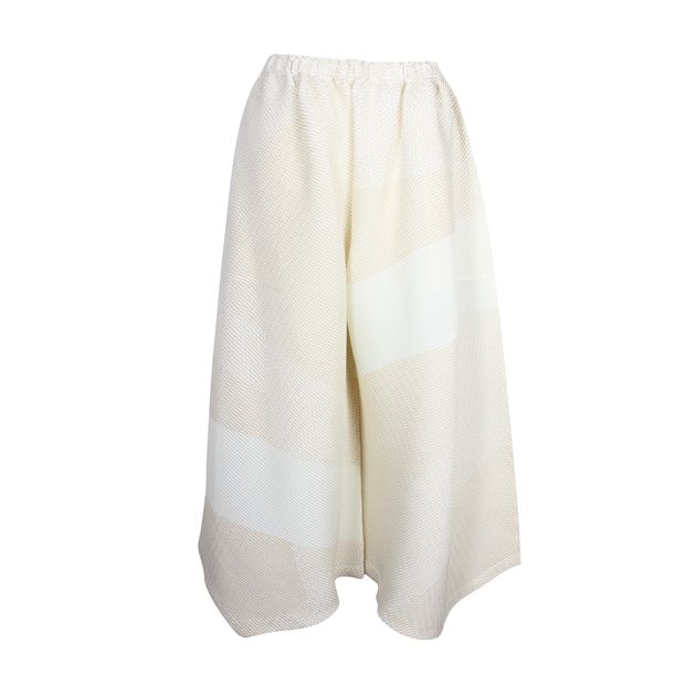 Ivory and Beige Wide Leg Pleated Pants
