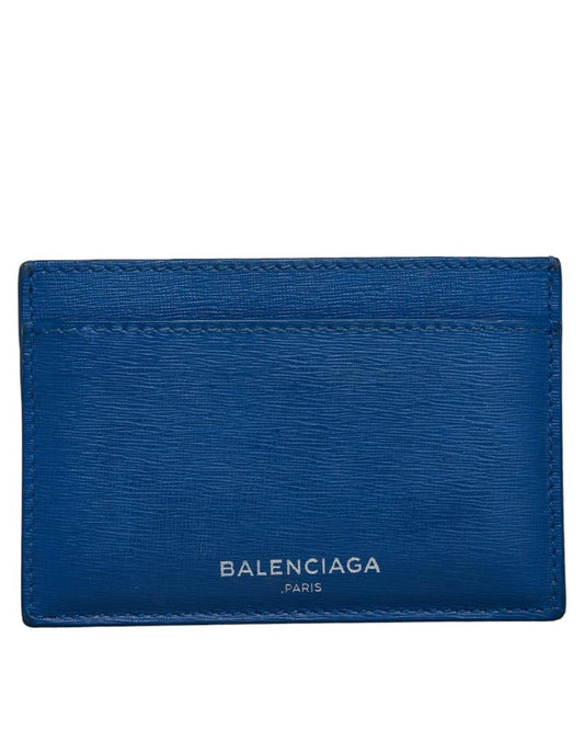 Balenciaga Women's Blue Leather Logo Card Case Wallet in Blue