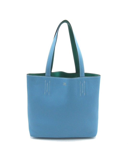 Hermes Women's Reversible Tote Bag in Blue Clemence Leather in Blue