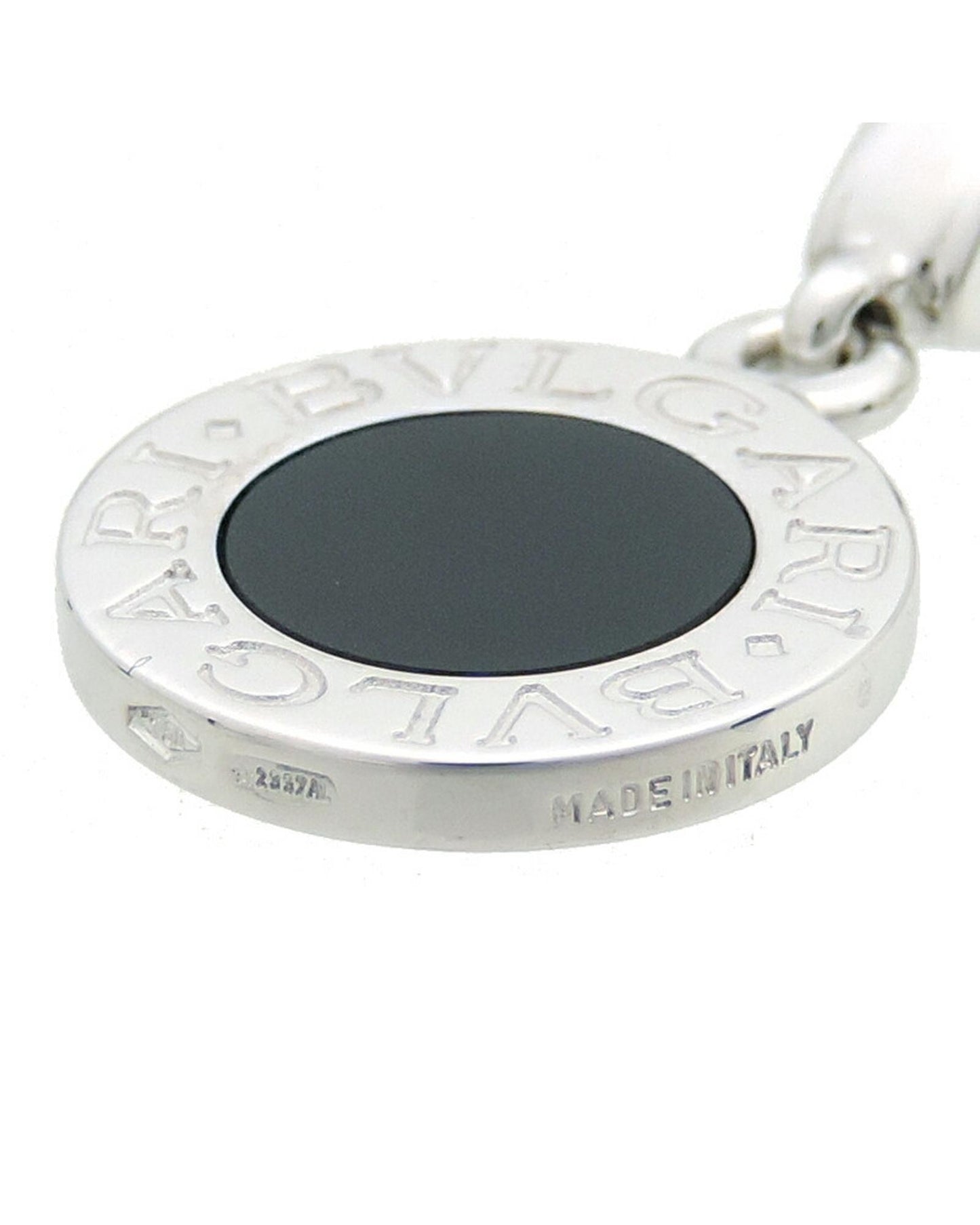 Bvlgari Women's Onyx Pendant Necklace with 18K Silver Logo in Silver
