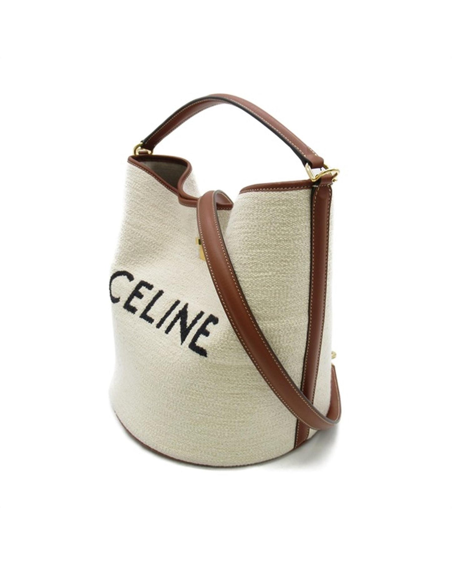 Celine Women's White Canvas Bucket Bag in Excellent Condition in White