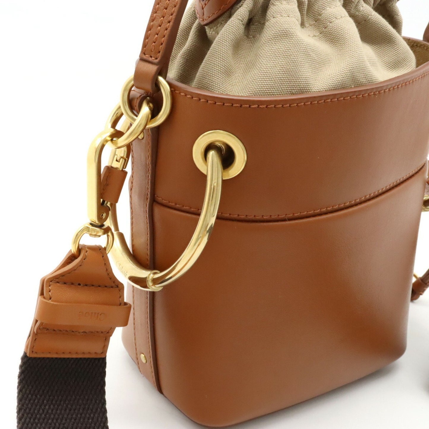 Chloe Women's Camel Leather Mini Handbag with Shoulder Strap in Camel