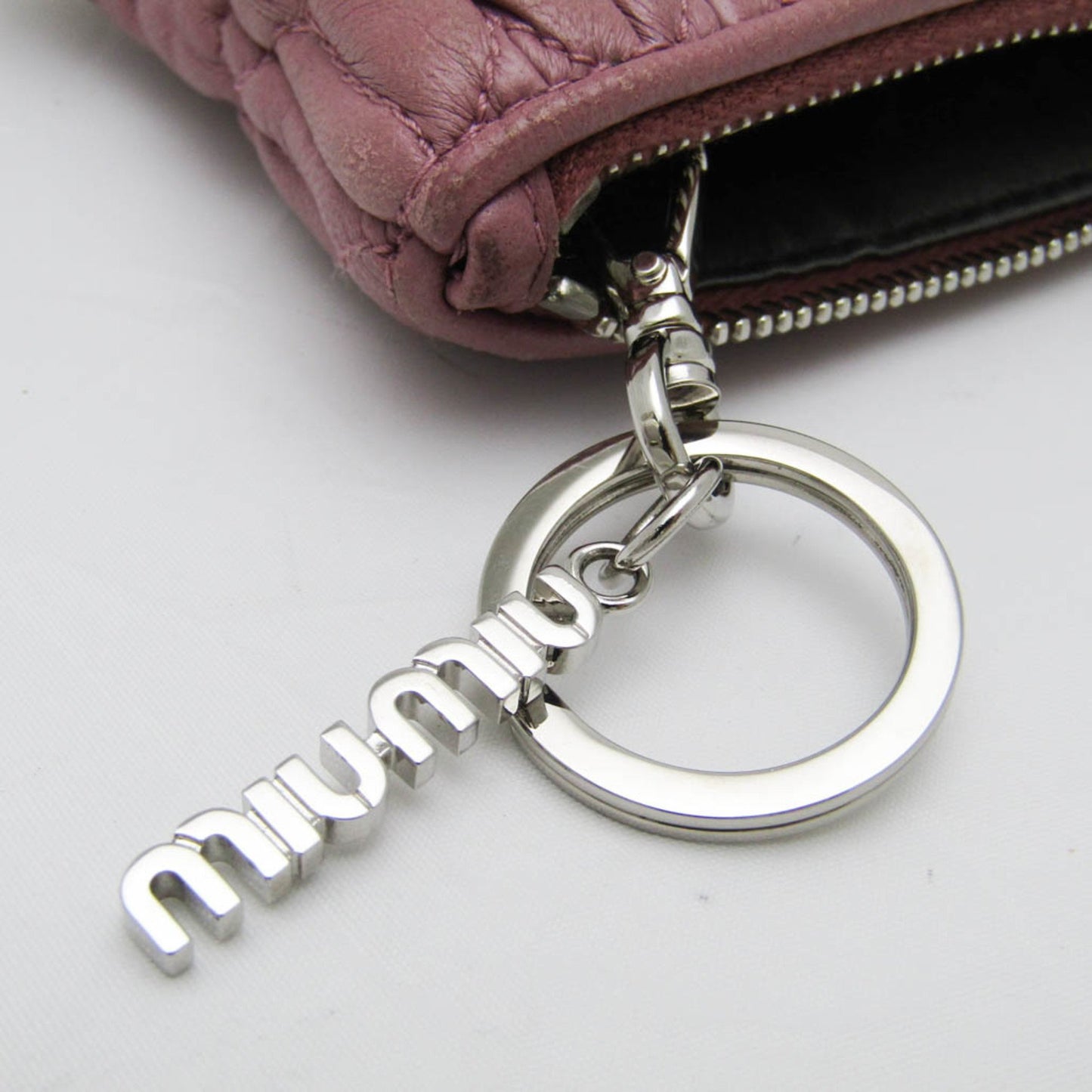 Miu Miu Women's Matelasse Leather Coin Purse with Key Ring in Purple