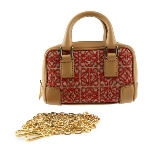 Loewe Women's Canvas and Leather Handbag with Red Accents in Red
