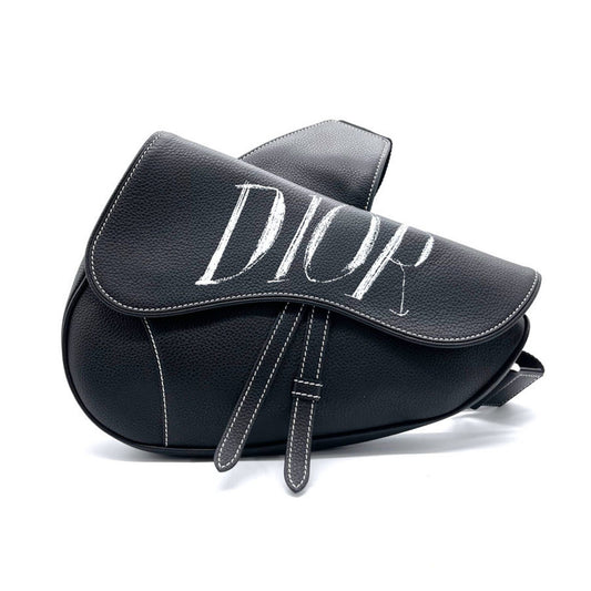 Dior Men's Sleek Leather Saddle Bag in Black
