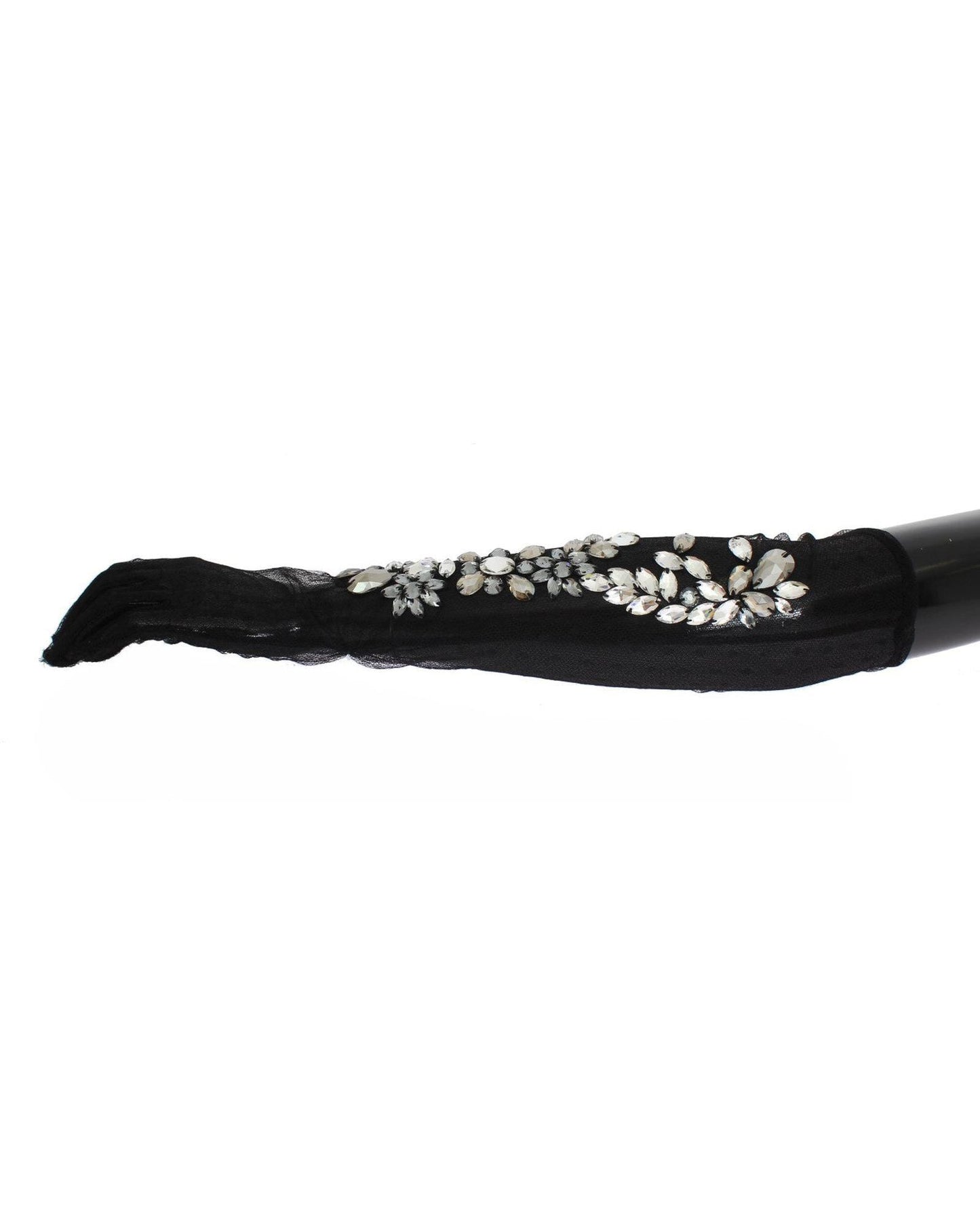 Black Floral Crystal Elbow Gloves