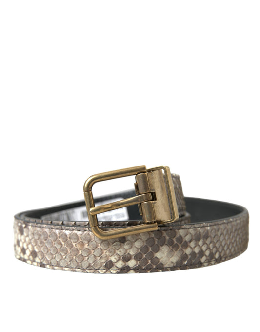 Dolce & Gabbana Men's Brown Python Leather Gold Metal Buckle Belt