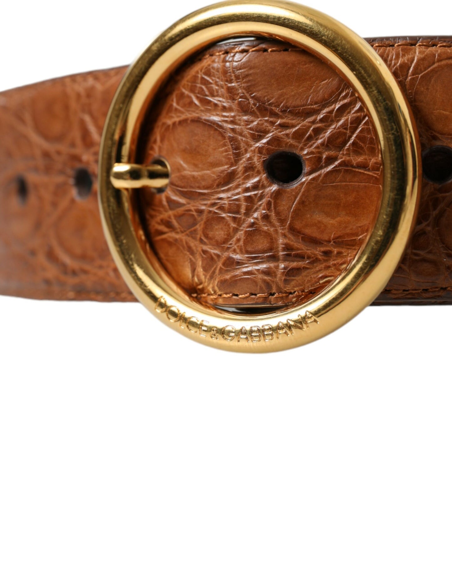 Dolce & Gabbana Men's Brown Exotic Leather Round Buckle Belt