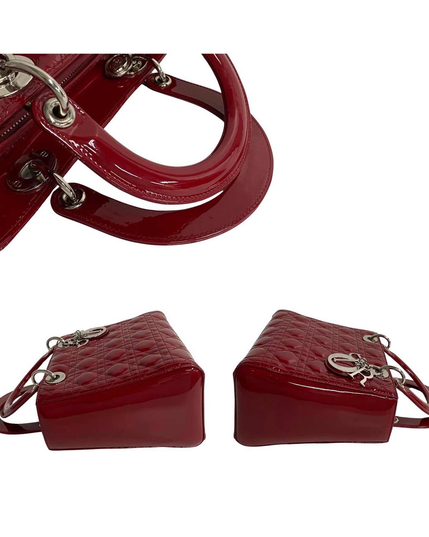 Dior Women's Medium Cannage Patent Lady Dior Bag in Red in Red