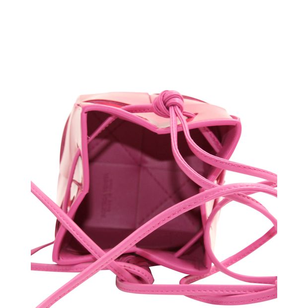 Bottega Veneta Cassette Mini Intrecciato Crossbody in Pink Patent Leather