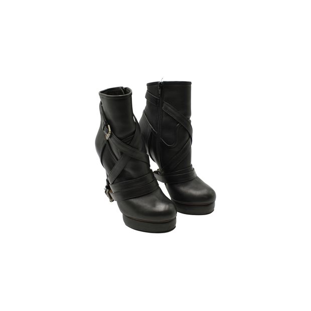 Nicholas Kirkwood Platform Ankle Boots with Straps in Black Leather