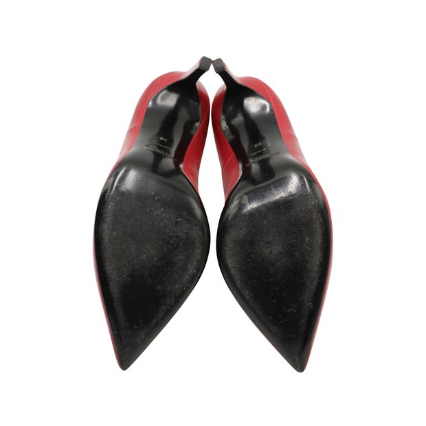 Saint Laurent Pointed Toe Pumps in Red Calf Leather