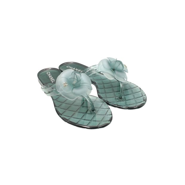 Chanel Camelia Thong Slides in Green PVC