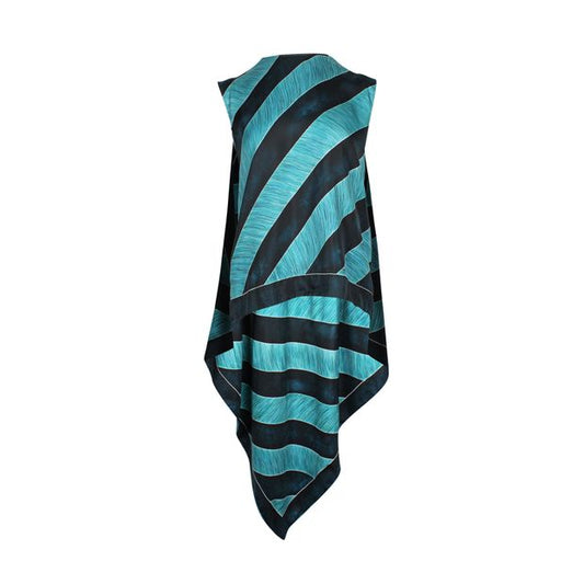 Turquoise & Dark Green Striped Top with Attached Back Scarf