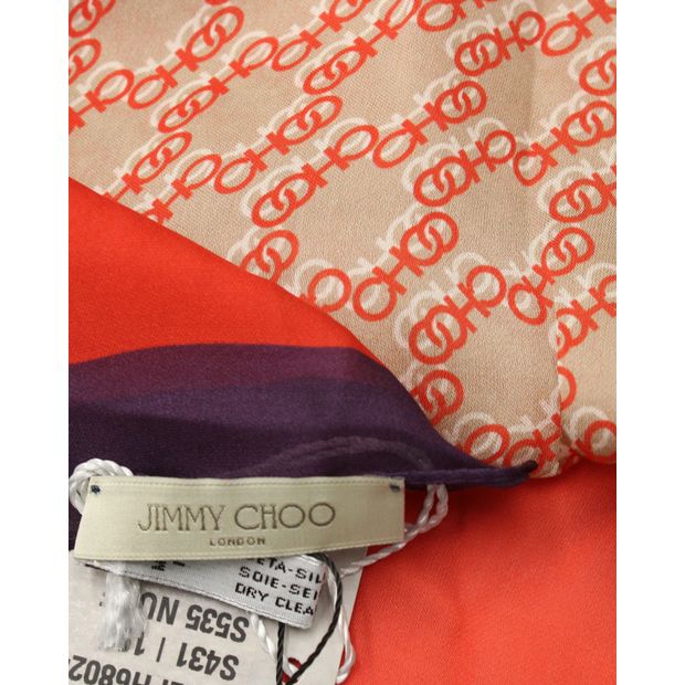 Jimmy Choo Logo Scarf in Beige Silk