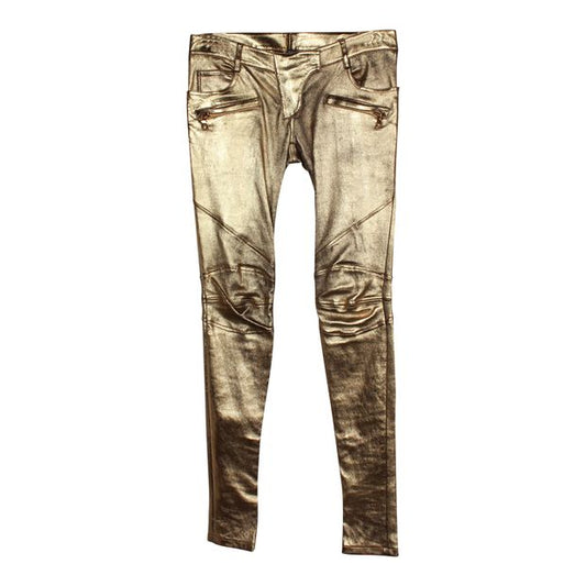 Balmain Skinny Pants in Gold Lambskin Leather