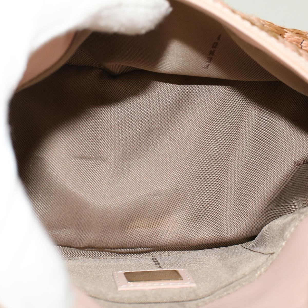 Fendi Mamma Baguette Shoulder Bag Straw Leather Beige Pink Auth 47062