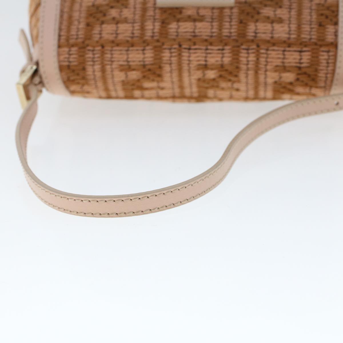 Fendi Mamma Baguette Shoulder Bag Straw Leather Beige Pink Auth 47062